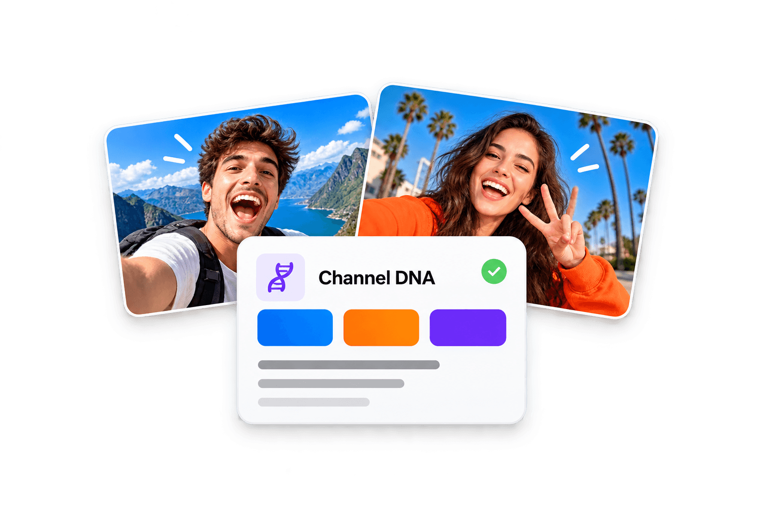 Thumbnail references behind a Channel DNA panel with color swatches and typography samples